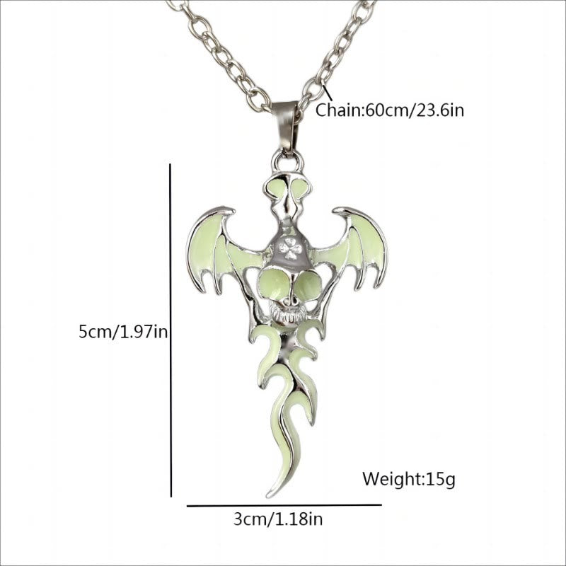 WorldNorse Skull Head Wings Glow Necklace