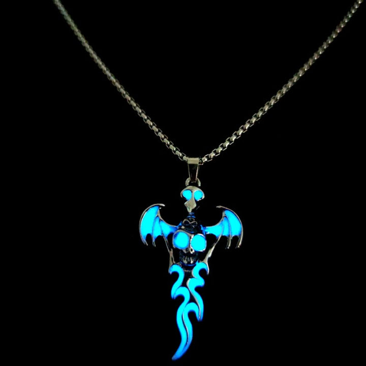 WorldNorse Skull Head Wings Glow Necklace