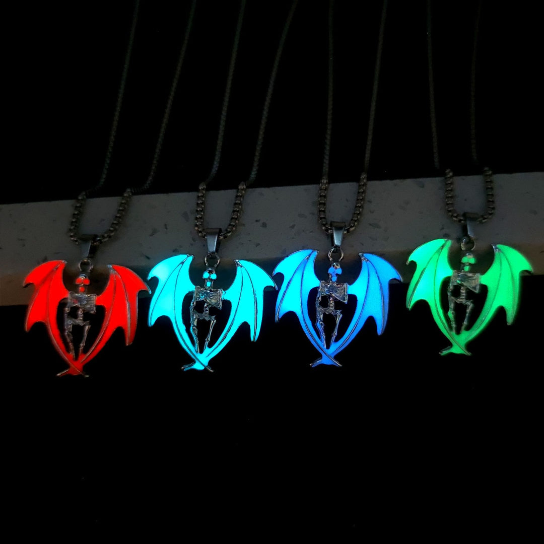 WorldNorse Horror Skull Wings Glowing Necklace