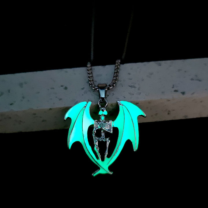 WorldNorse Horror Skull Wings Glowing Necklace