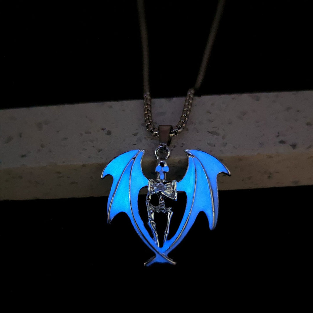 WorldNorse Horror Skull Wings Glowing Necklace