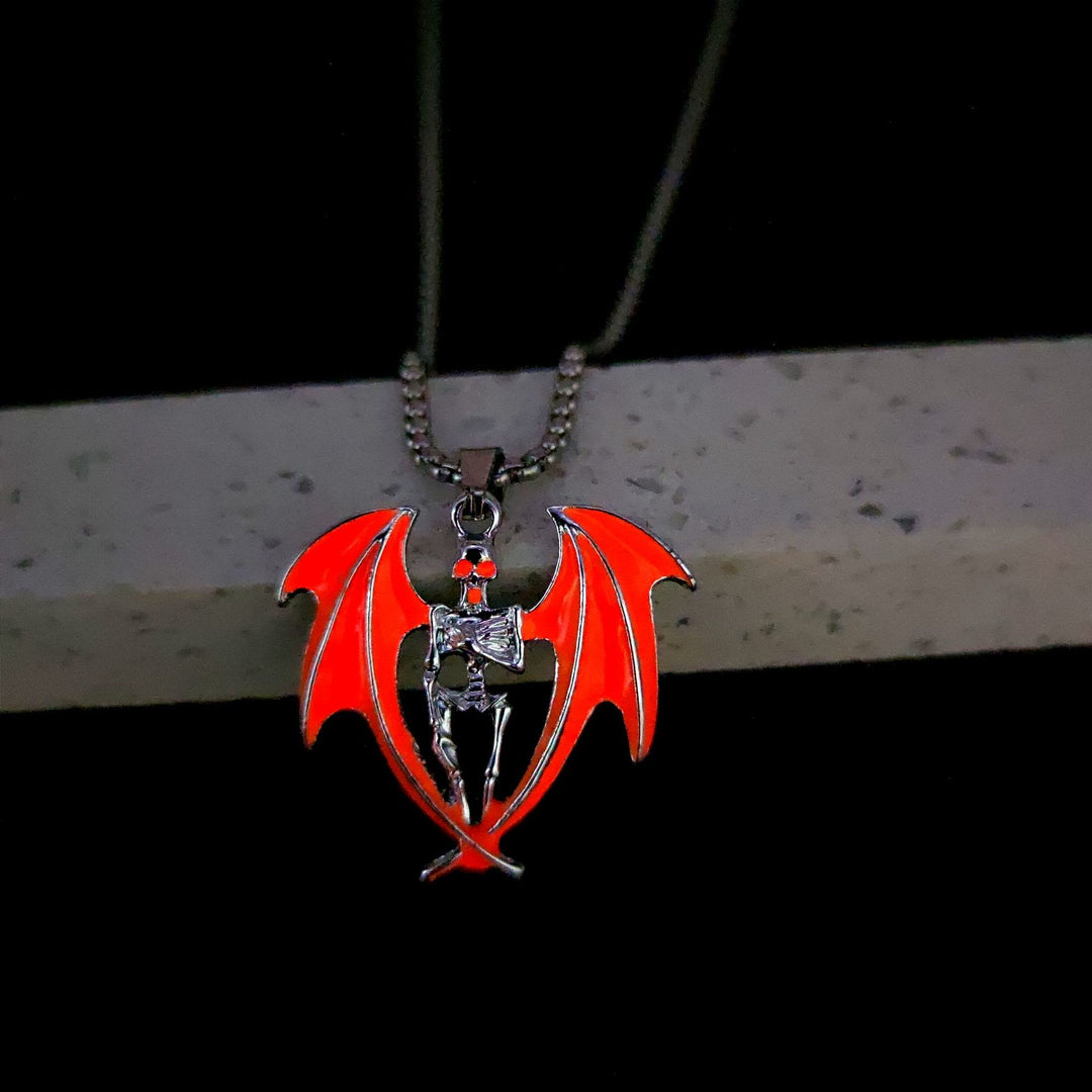 WorldNorse Horror Skull Wings Glowing Necklace