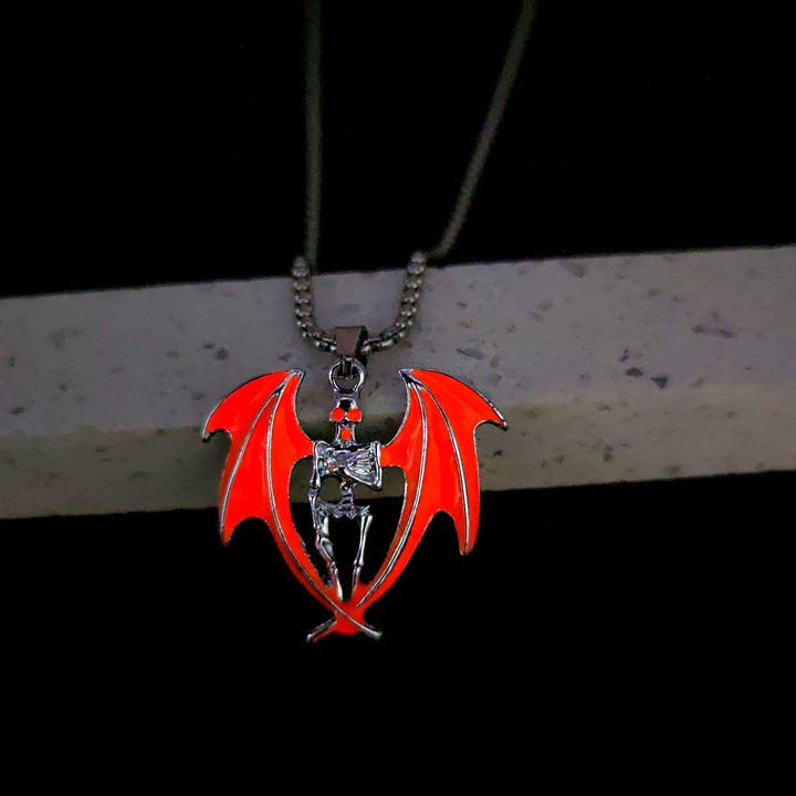 FREE Today: Halloween Luminous Skull Flame Wings Necklace