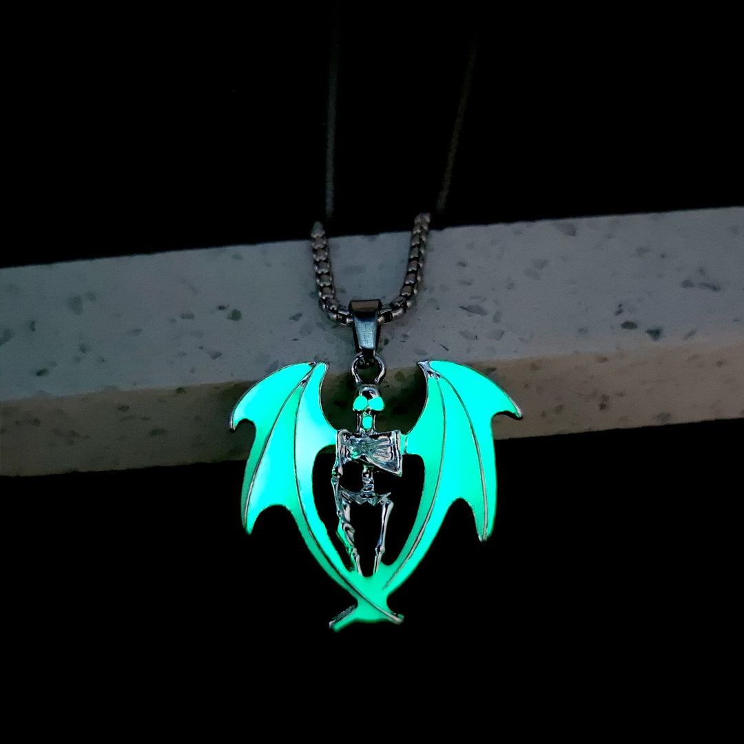 FREE Today: Halloween Luminous Skull Flame Wings Necklace