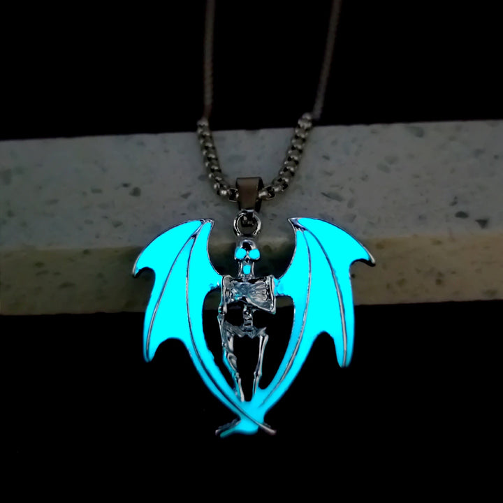 WorldNorse Horror Skull Wings Glowing Necklace