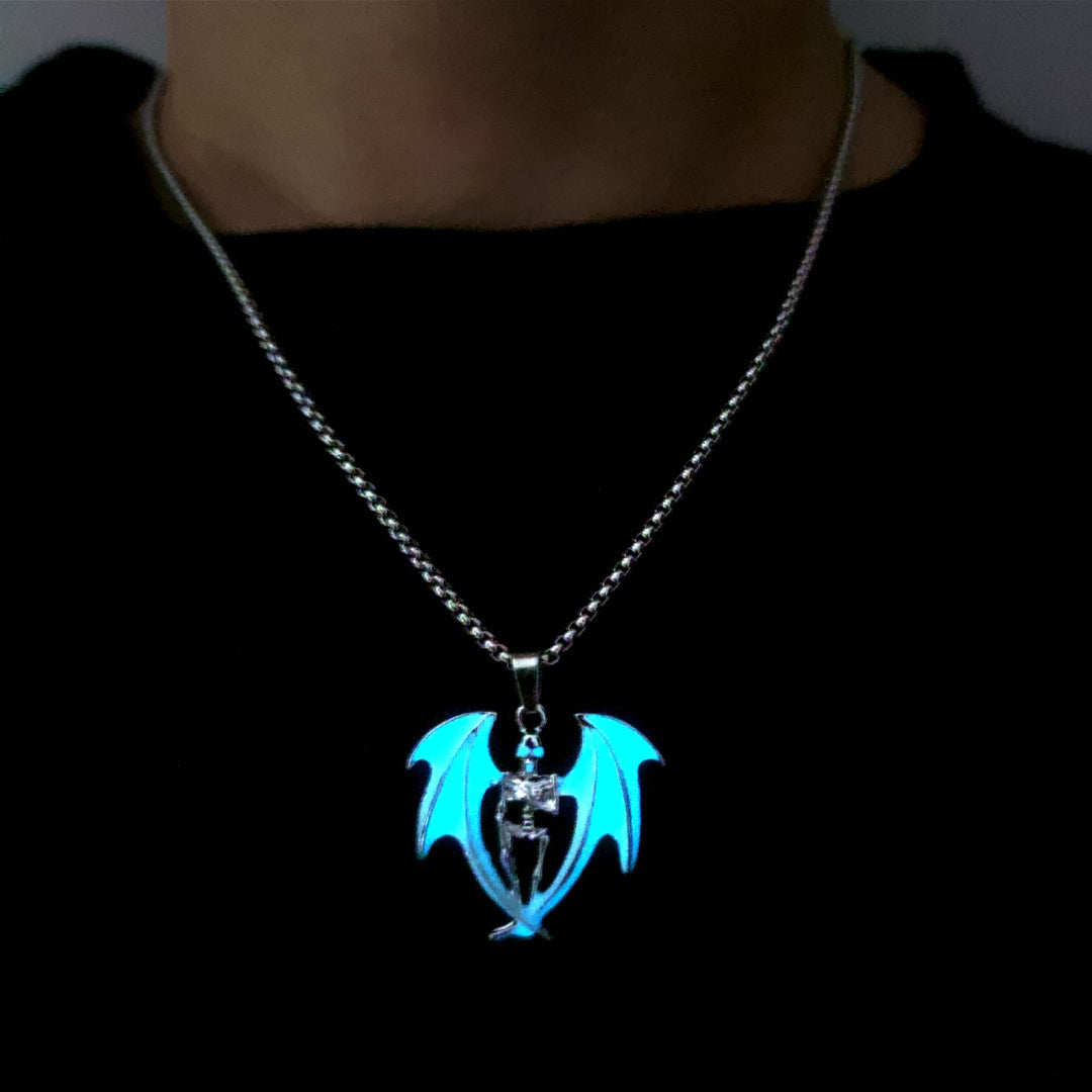 WorldNorse Horror Skull Wings Glowing Necklace