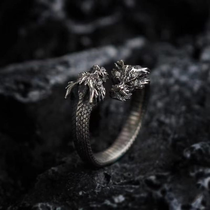 WorldNorse Retro Two-Headed Norse Dragon Ring