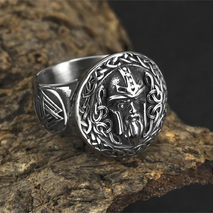 WorldNorse Odin Head Celtic Knot Valknut Ring