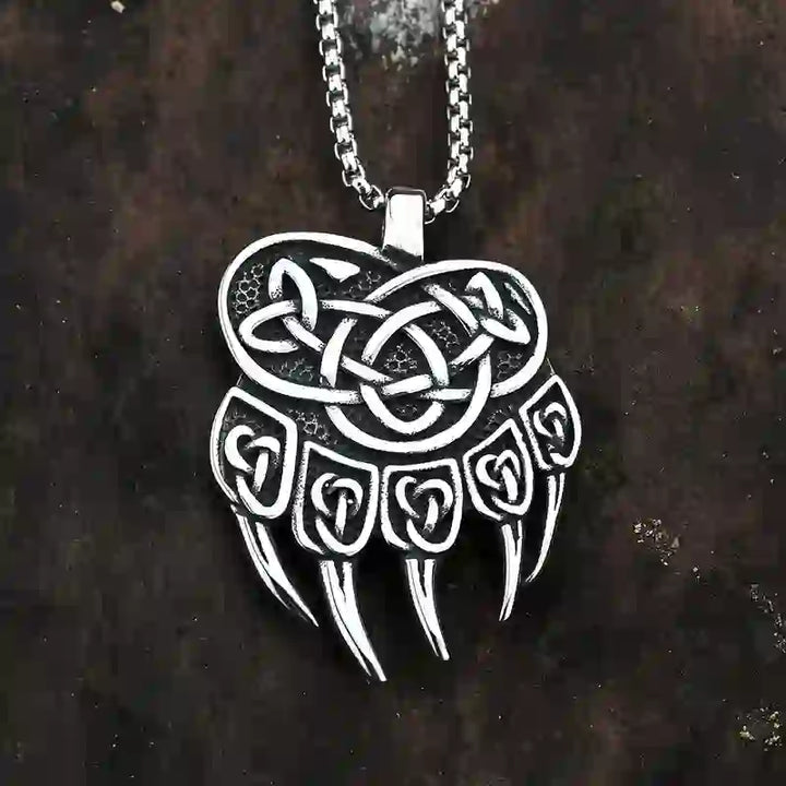 WorldNorse Viking Bear Paw Celtic Knot Necklace