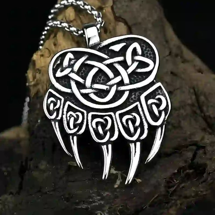 WorldNorse Viking Bear Paw Celtic Knot Necklace - Silver - image 3