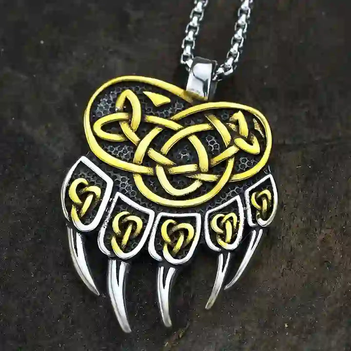 WorldNorse Viking Bear Paw Celtic Knot Necklace