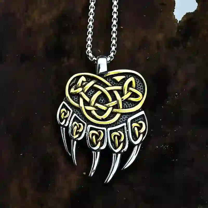 WorldNorse Viking Bear Paw Celtic Knot Necklace