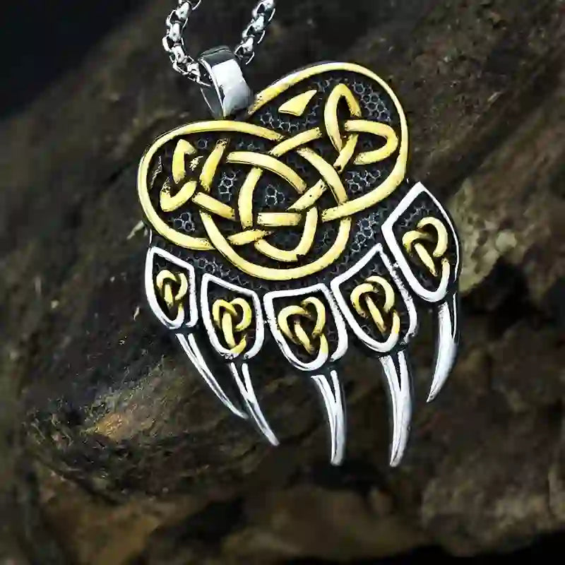 WorldNorse Viking Bear Paw Celtic Knot Necklace - Silver&Gold - image 0