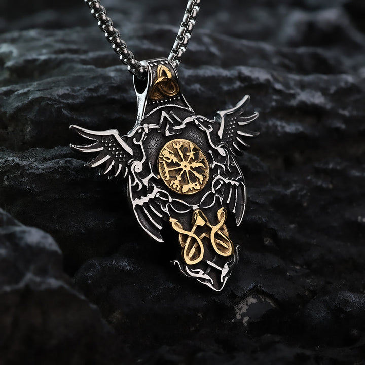 WorldNorse Bird Wings Vegvisir Valknut Triquetra Necklace