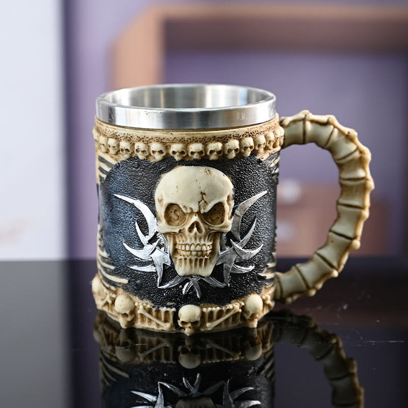 WorldNorse Skull Bones Horn Handle Mug