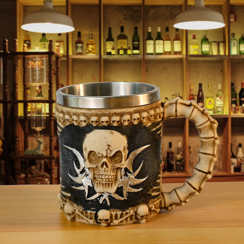 WorldNorse Skull Bones Horn Handle Mug