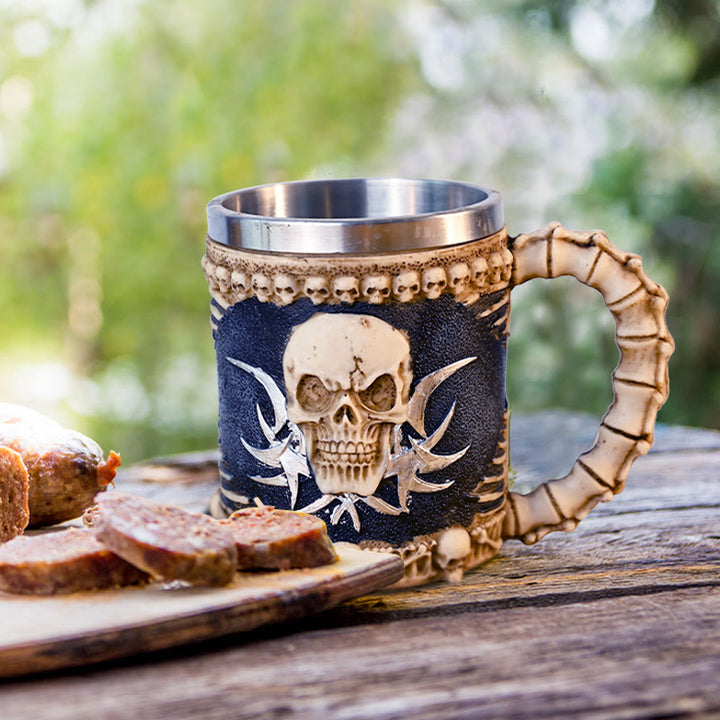 WorldNorse Skull Bones Horn Handle Mug