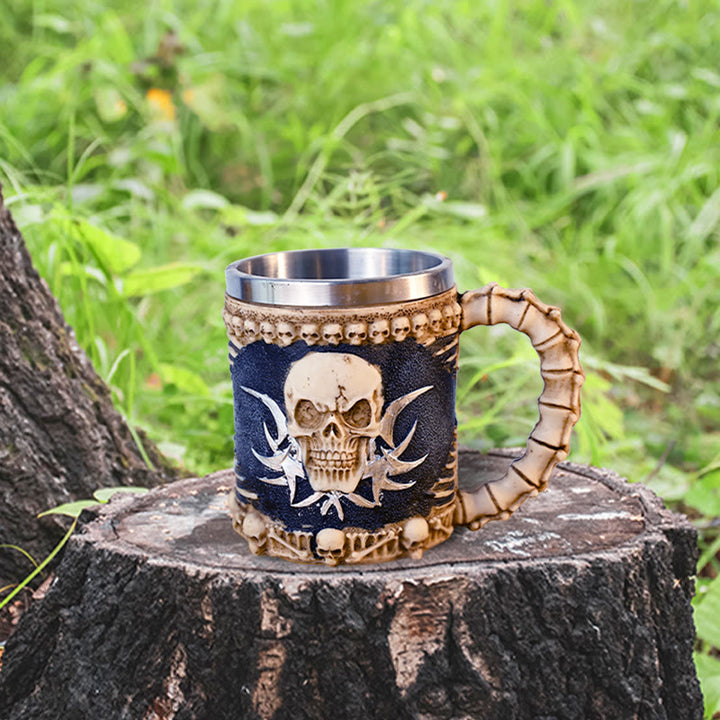 WorldNorse Skull Bones Horn Handle Mug