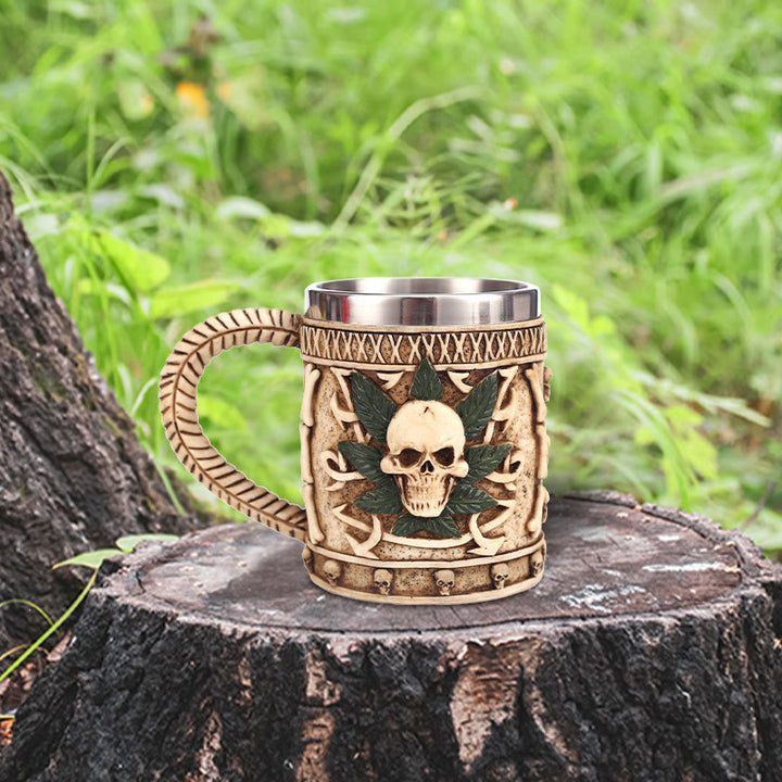 WorldNorse Skull Leaf Curved Handle Mug