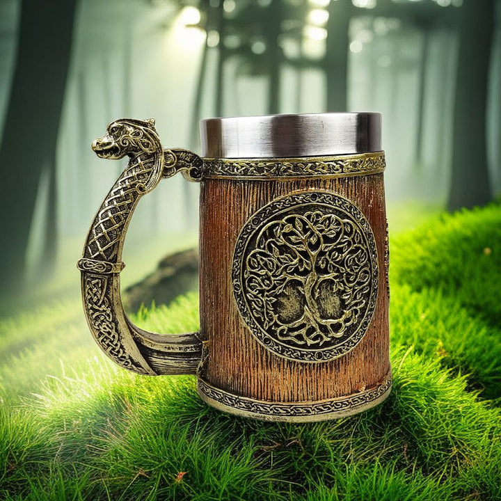 WorldNorse Yggdrasil Tree Of Life Norse Dragon Handle Mug