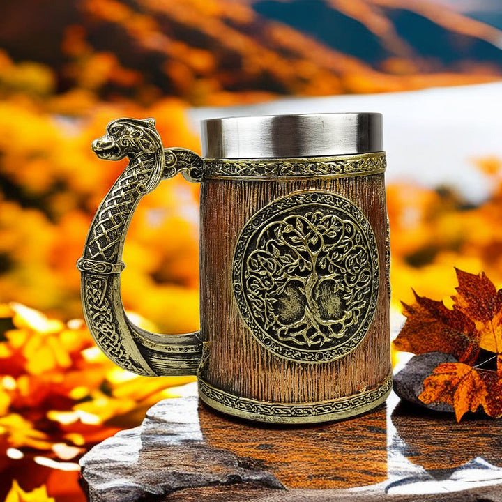 WorldNorse Yggdrasil Tree Of Life Norse Dragon Handle Mug