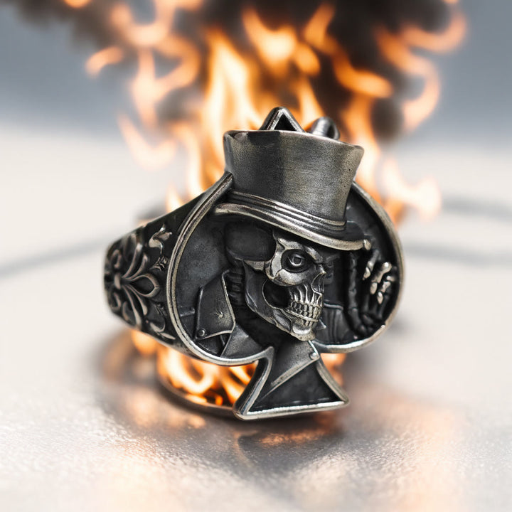 WorldNorse Gothic Skull Ace of Spades Men's Ring