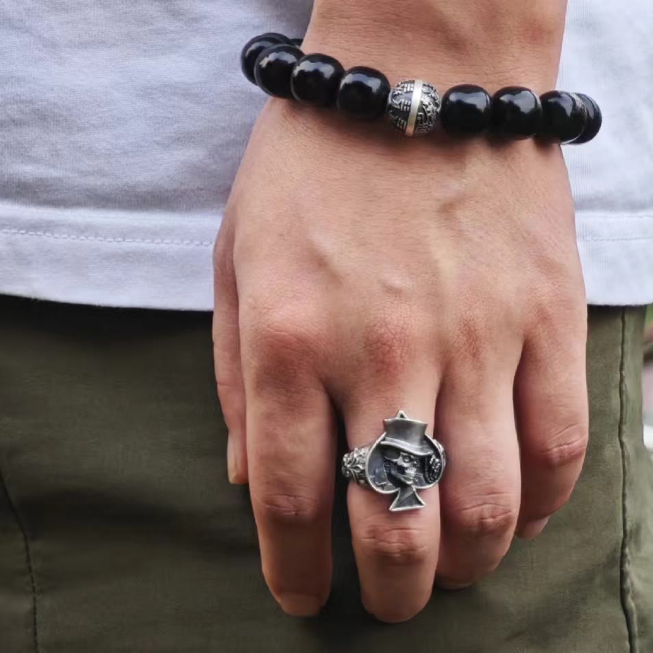 WorldNorse Gothic Skull Ace of Spades Men's Ring