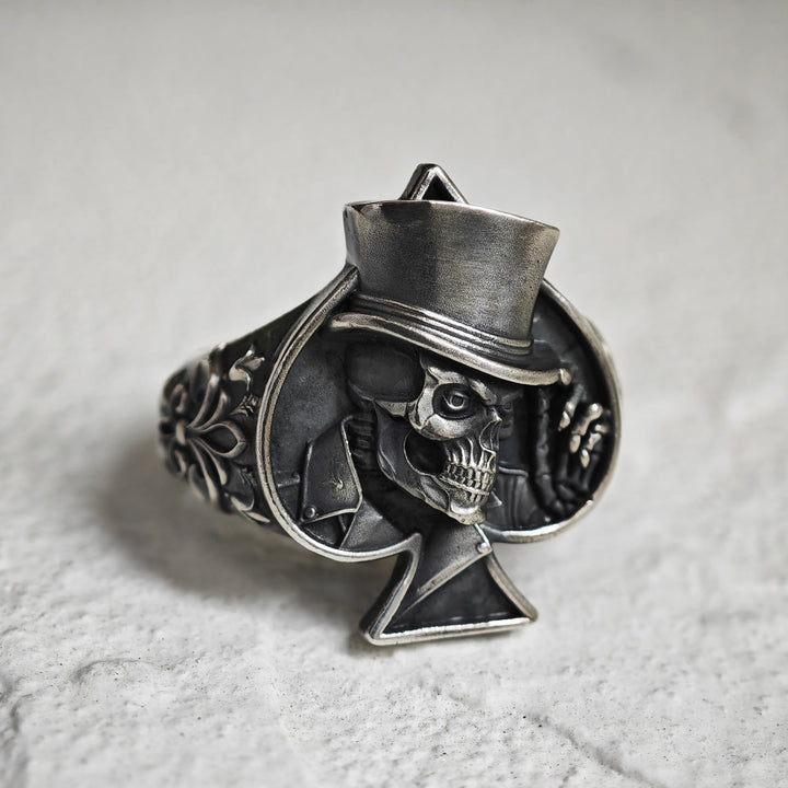 WorldNorse Gothic Skull Ace of Spades Men's Ring