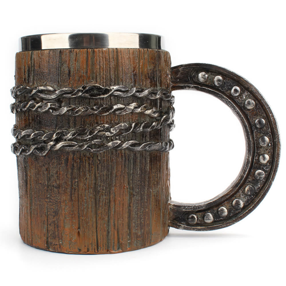 WorldNorse Wooden Finish Chian Horseshoe Handle Mug