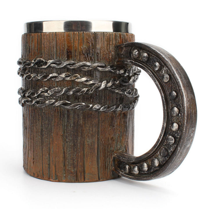 WorldNorse Wooden Finish Chian Horseshoe Handle Mug