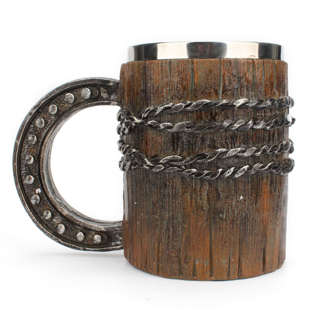 WorldNorse Wooden Finish Chian Horseshoe Handle Mug