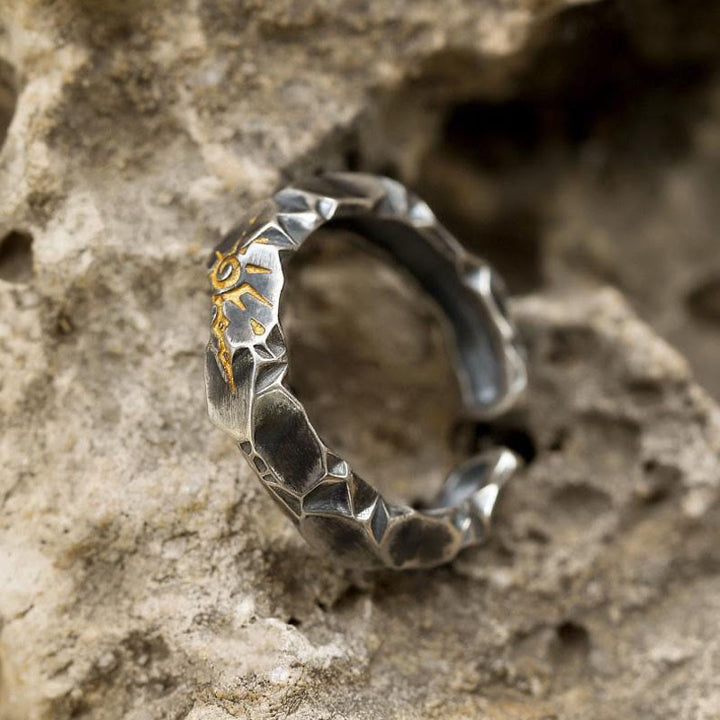 WorldNorse Wish Emblem Hammered Open Ring / Necklace / Earrings - Matte Retro Silver - Ring - image 1