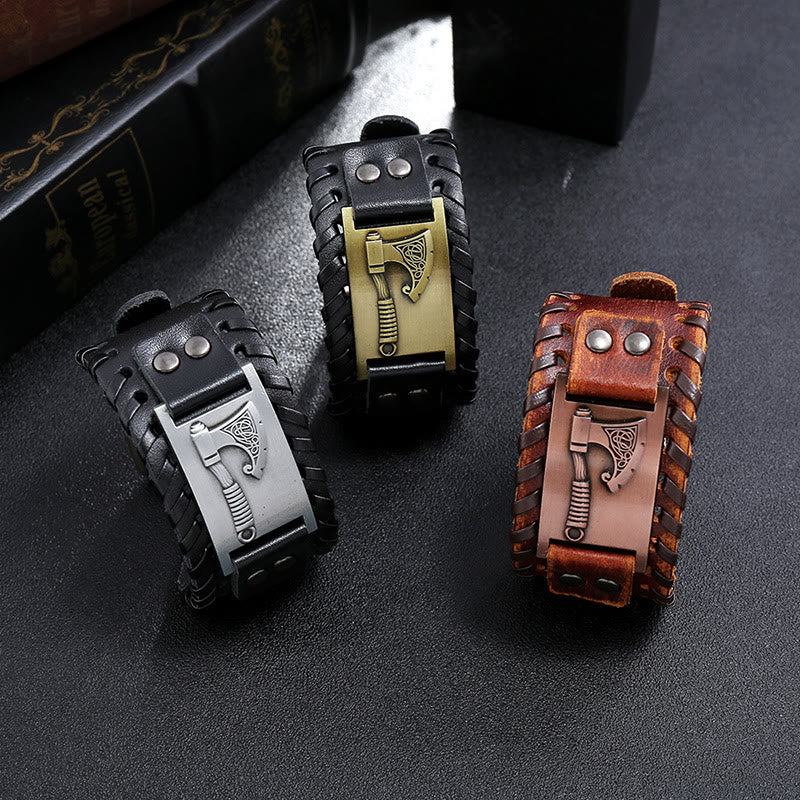 WorldNorse Viking Axe Norse Weapon Leather Bracelet - image 0