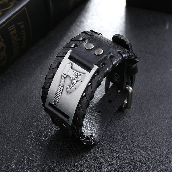 WorldNorse Viking Axe Norse Weapon Leather Bracelet - Retro Silver+Black Leather - image 5