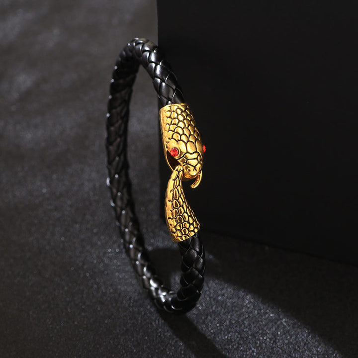WorldNorse Snake Head Biting Tail Braided Leather Bracelet - image 3