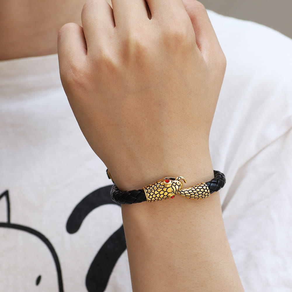 WorldNorse Snake Head Biting Tail Braided Leather Bracelet - image 1