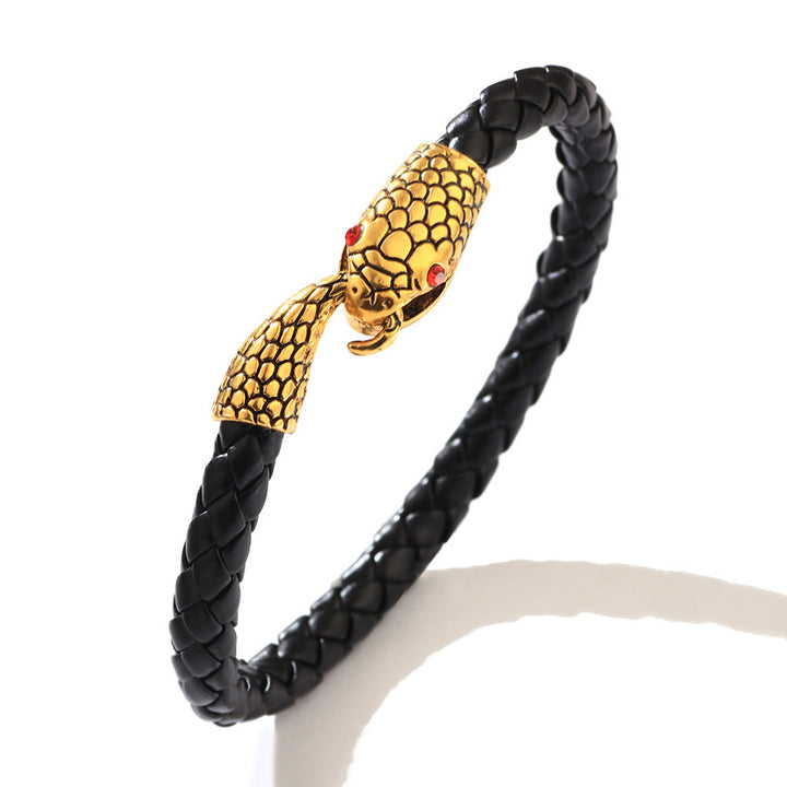 WorldNorse Snake Head Biting Tail Braided Leather Bracelet - image 4