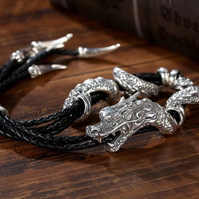 WorldNorse  Dragon Claws Braided Leather Bracelet