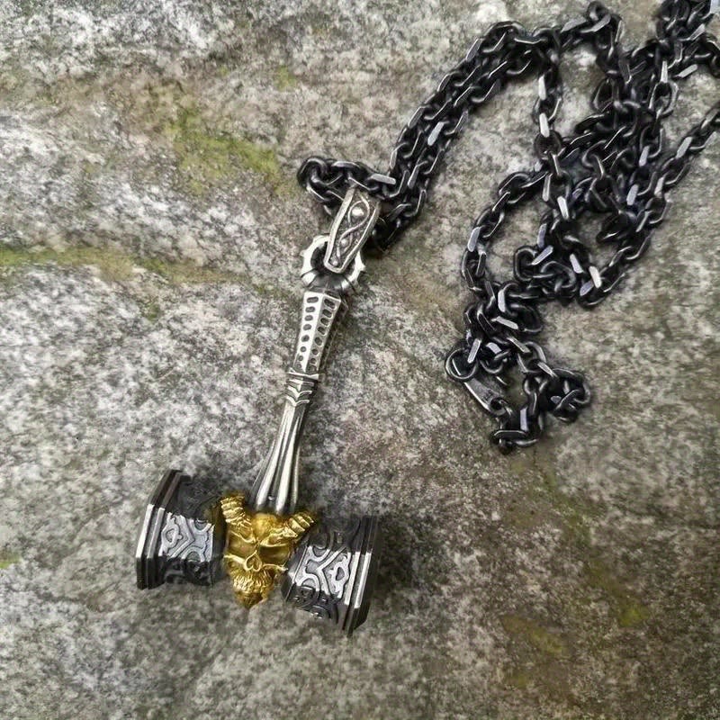 WorldNorse Viking Hammer Skull Necklace