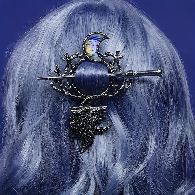 WorldNorse Crescent Moon Wolf Hairpin