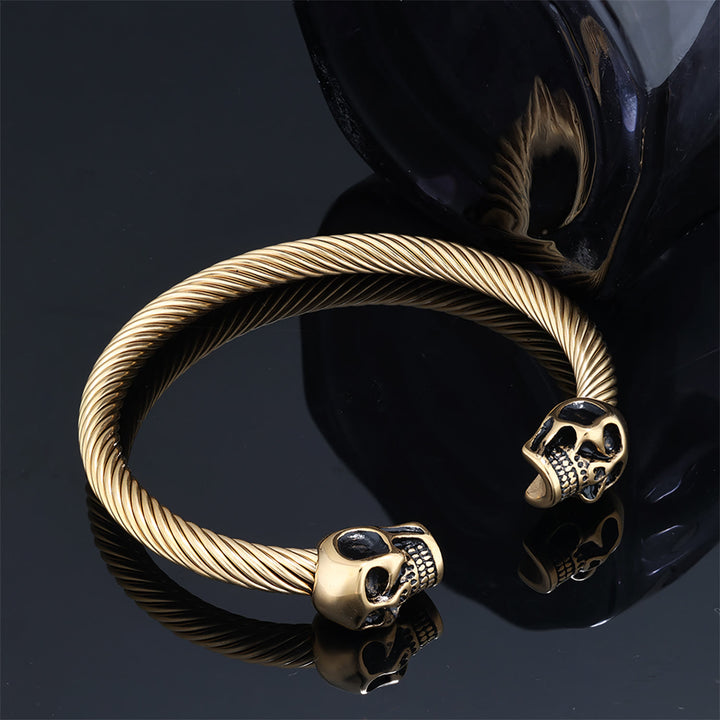 WorldNorse Woven Skull Double Head Bracelet