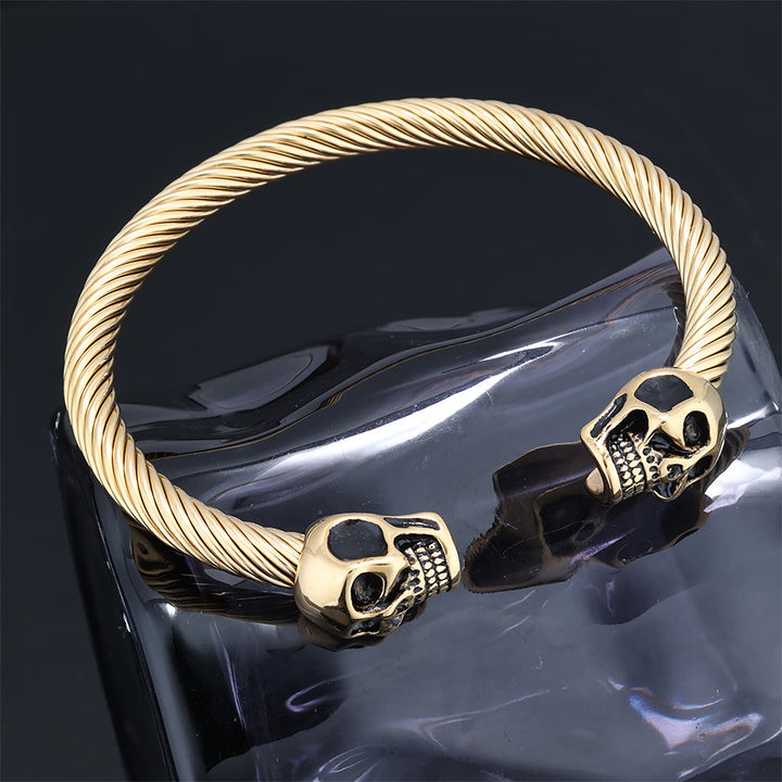 WorldNorse Woven Skull Double Head Bracelet