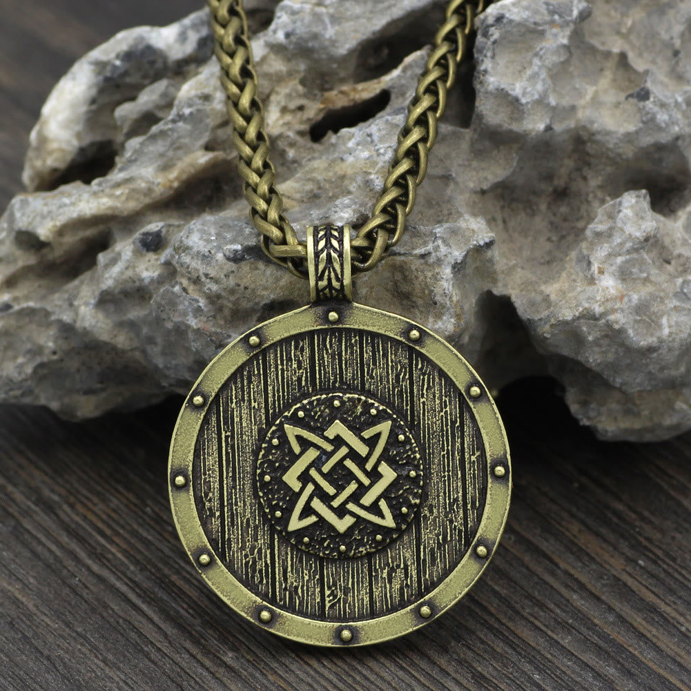 WorldNorse Viking Round Shield Necklace - Retro Gold - With Chain - image 3