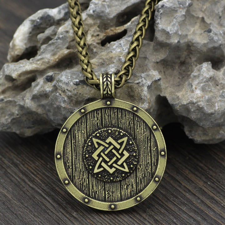 WorldNorse Viking Round Shield Necklace - Retro Gold - With Chain - image 3