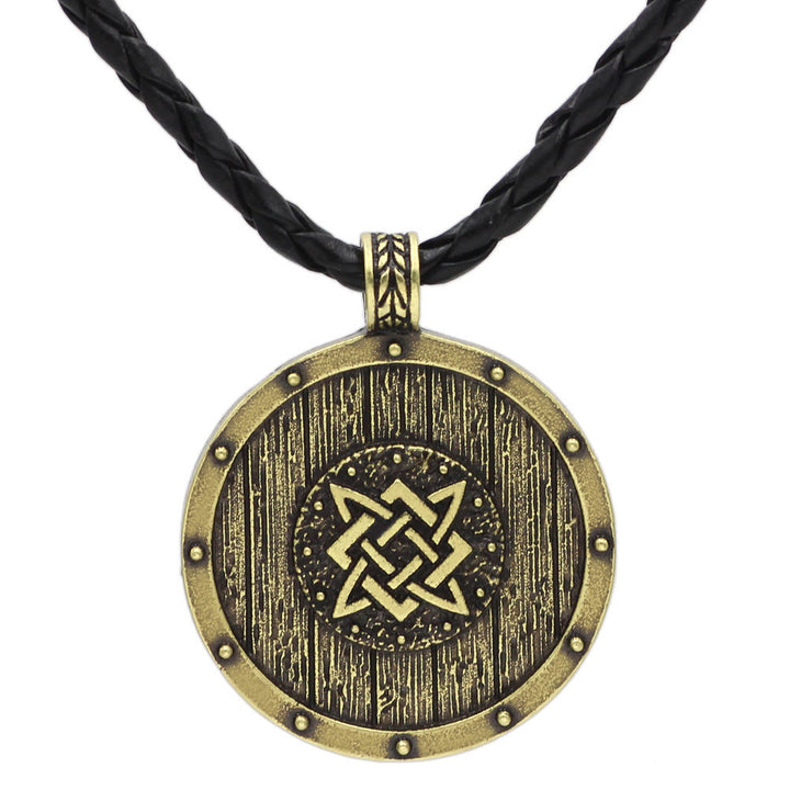 WorldNorse Viking Round Shield Necklace - Retro Gold - With Leather Rope - image 5