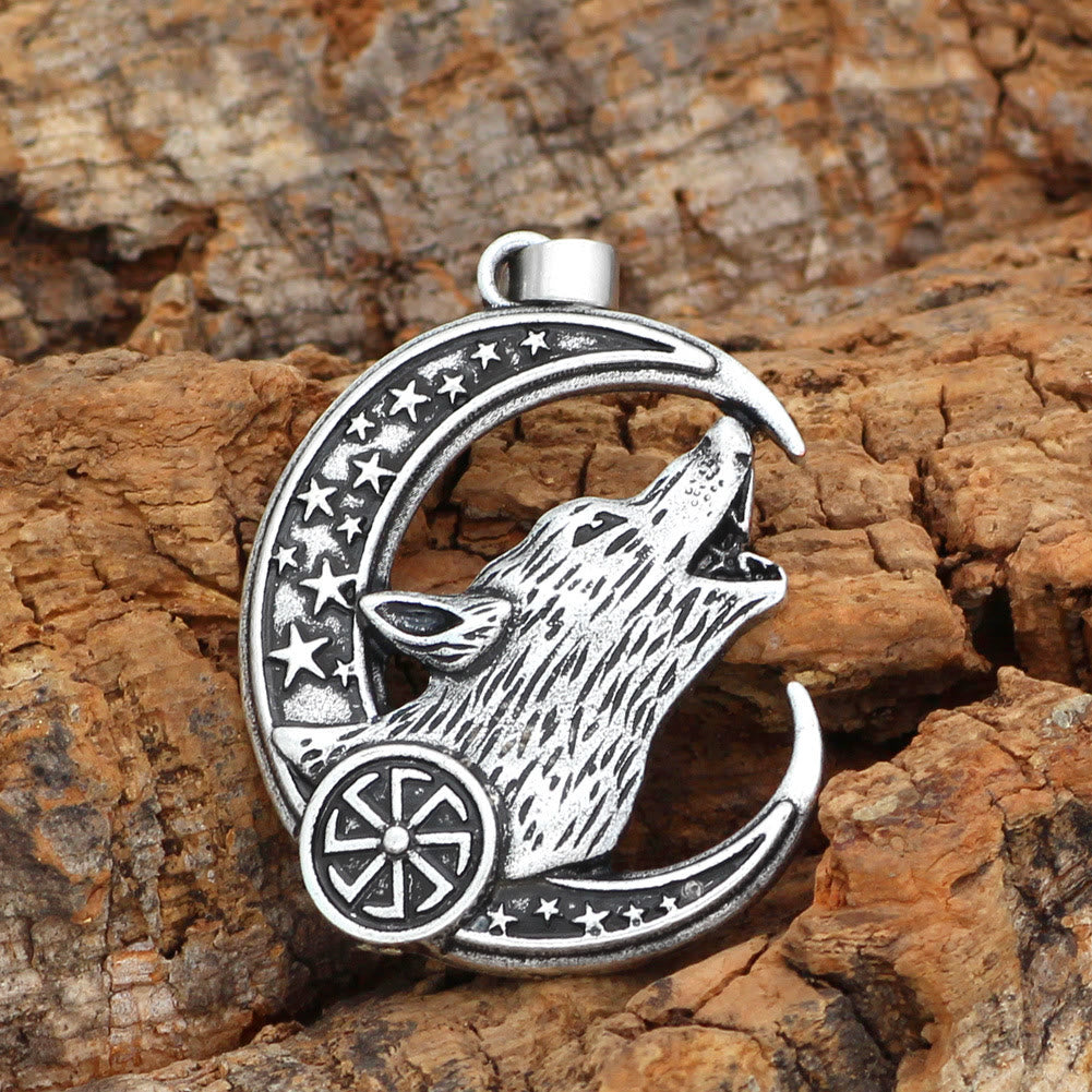 WorldNorse Cresent Moon Star Wolf Necklace