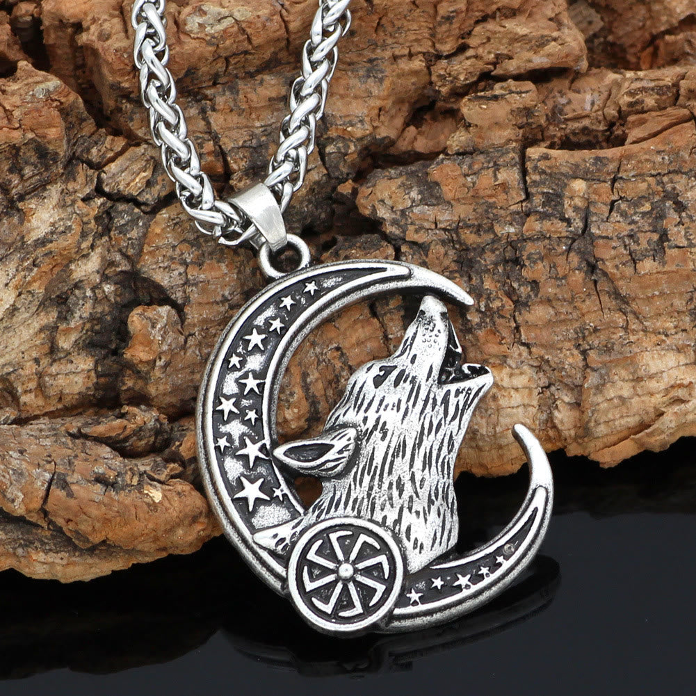 WorldNorse Cresent Moon Star Wolf Necklace