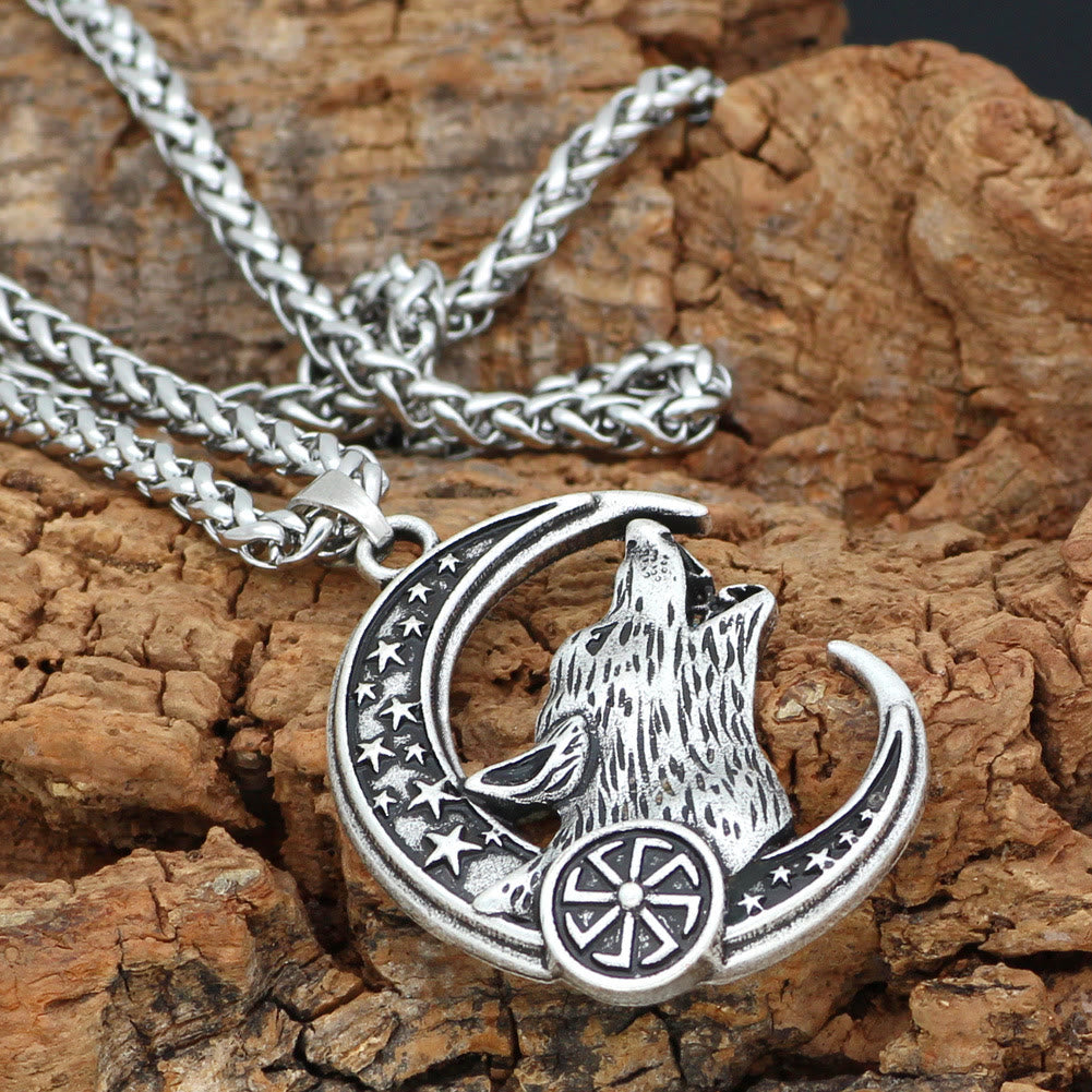 WorldNorse Cresent Moon Star Wolf Necklace