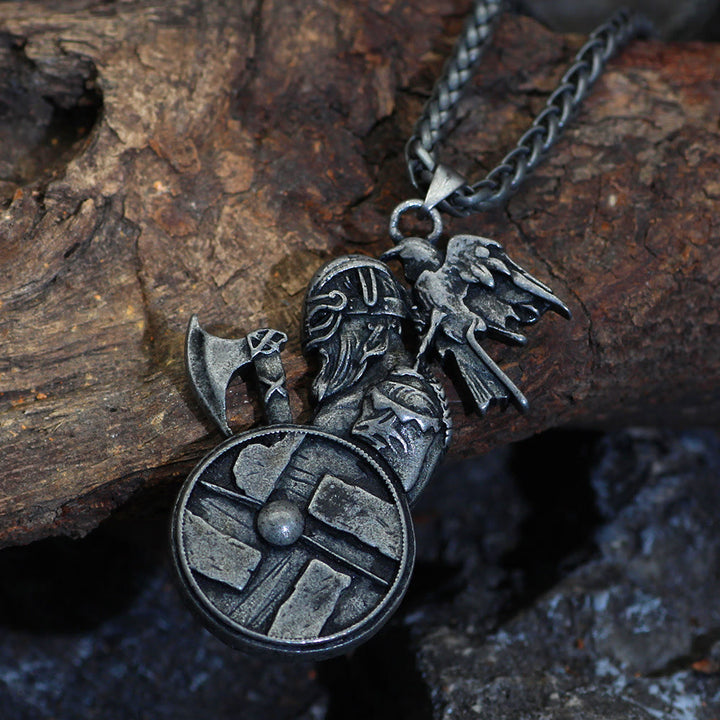 WorldNorse Viking Axe Shield Raven Necklace