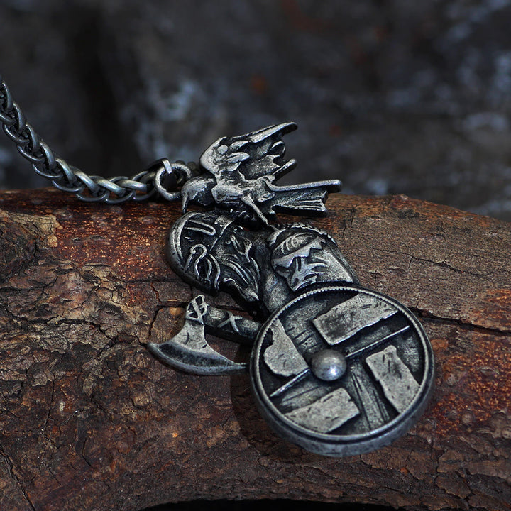 WorldNorse Viking Axe Shield Raven Necklace